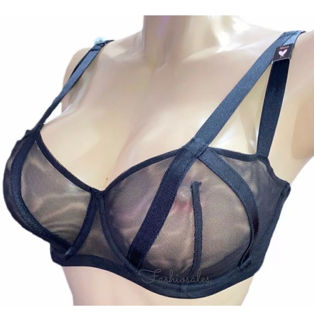Victoria’s Secret LUXE Very Sexy Sheer Mesh Unlined Balconett bra Black 32DDD